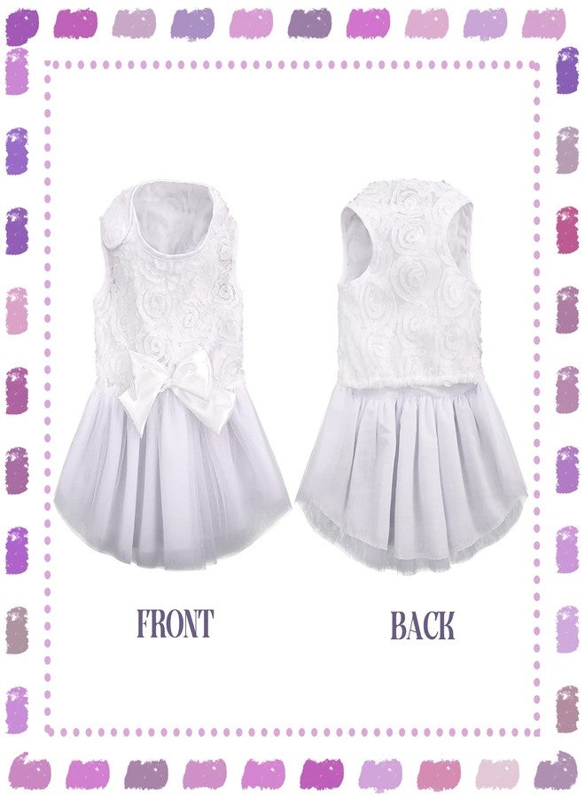 IDOMIK Dog Wedding Dress Puppy Bowknot Princess Skirt, Pet Bride Pure White Lace Tutu Formal Dress Flower Bubble Skirt Tulle Ruffle Sundress Vest Shirts,Birthday Party Costume for Small Dog Apparel XS - Image 3